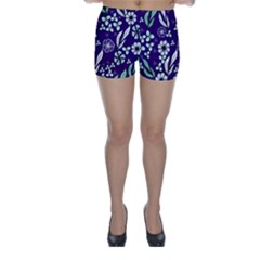Floral Blue Pattern  Skinny Shorts by MintanArt