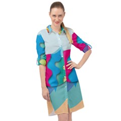 Illustrations Fish Sea Summer Colorful Rainbow Long Sleeve Mini Shirt Dress