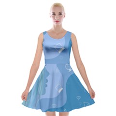 Online Woman Beauty Blue Velvet Skater Dress by Mariart