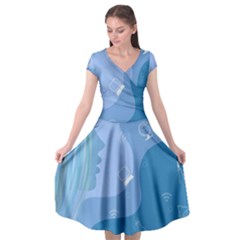 Online Woman Beauty Blue Cap Sleeve Wrap Front Dress