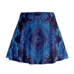 Blue Golden Marble Print Mini Flare Skirt by designsbymallika