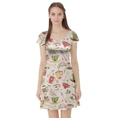 Green Tea Love Short Sleeve Skater Dress by designsbymallika