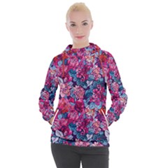 Pink Blue Flowers Women s Hooded Pullover by designsbymallika