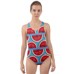 Illustrations Watermelon Texture Pattern Cut-out Back One Piece Swimsuit