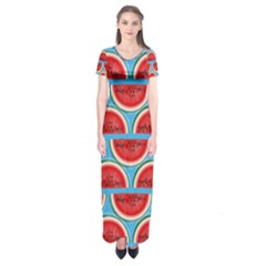 Illustrations Watermelon Texture Pattern Short Sleeve Maxi Dress
