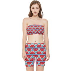 Illustrations Watermelon Texture Pattern Stretch Shorts And Tube Top Set