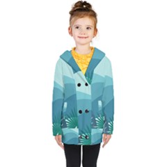 Illustration Of Palm Leaves Waves Mountain Hills Kids  Double Breasted Button Coat