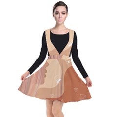 Online Woman Beauty Brown Plunge Pinafore Dress