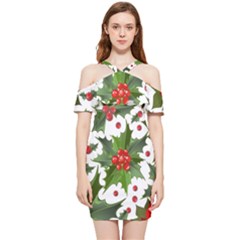 Christmas Berries Shoulder Frill Bodycon Summer Dress by goljakoff