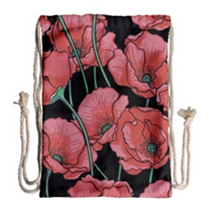 Red Flowers Drawstring Bag (large) by goljakoff