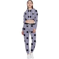 Large Black Polka Dots On Coin Grey - Cropped Zip Up Lounge Set by FashionLane