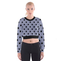 Large Black Polka Dots On Cool Grey - Cropped Sweatshirt by FashionLane