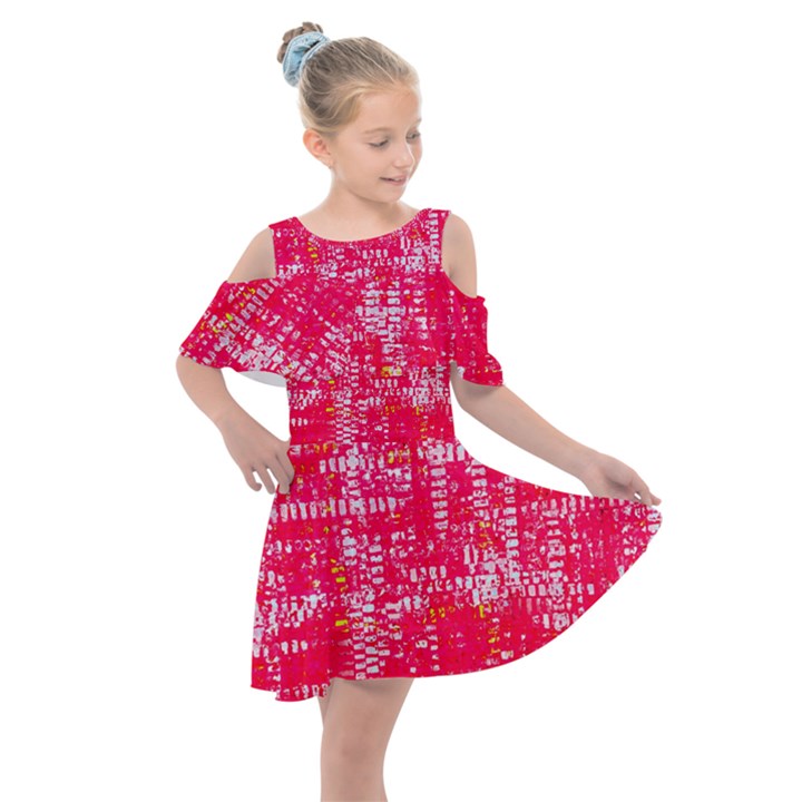 Mosaic Tapestry Kids  Shoulder Cutout Chiffon Dress