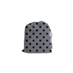Large Black Polka Dots On Steel Grey - Drawstring Pouch (xs) by FashionLane