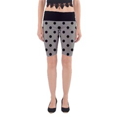 Large Black Polka Dots On Trout Grey - Yoga Cropped Leggings by FashionLane