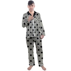 Large Black Polka Dots On Trout Grey - Men s Long Sleeve Satin Pajamas Set by FashionLane