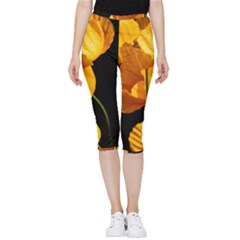 Yellow Poppies Inside Out Lightweight Velour Capri Leggings  by Audy