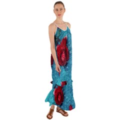 Red Roses In Water Cami Maxi Ruffle Chiffon Dress by Audy