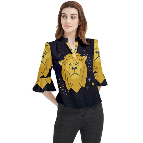 Zodiak Leo Lion Horoscope Sign Star Loose Horn Sleeve Chiffon Blouse by Alisyart