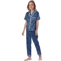 Blue Sashiko Kids  Satin Short Sleeve Pajamas Set by goljakoff