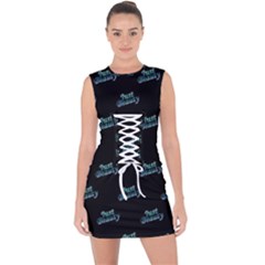 Just Beauty Words Motif Print Pattern Lace Up Front Bodycon Dress by dflcprintsclothing