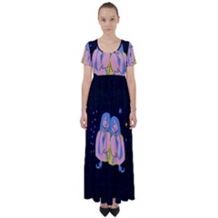 Twin Horoscope Astrology Gemini High Waist Short Sleeve Maxi Dress