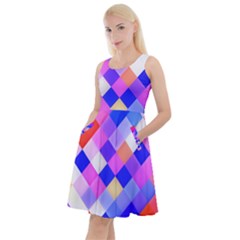 Squares Pattern Geometric Seamless Knee Length Skater Dress With Pockets