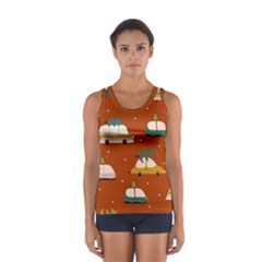 Cute Merry Christmas And Happy New Seamless Pattern With Cars Carrying Christmas Trees Sport Tank Top 