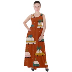 Cute Merry Christmas And Happy New Seamless Pattern With Cars Carrying Christmas Trees Empire Waist Velour Maxi Dress by EvgeniiaBychkova