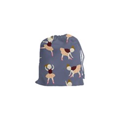 Cute  Pattern With  Dancing Ballerinas On The Blue Background Drawstring Pouch (xs) by EvgeniiaBychkova