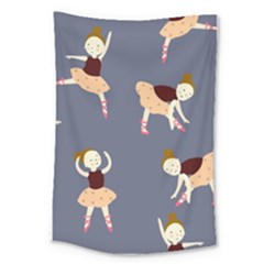 Cute  Pattern With  Dancing Ballerinas On The Blue Background Large Tapestry by EvgeniiaBychkova