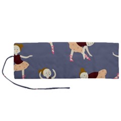 Cute  Pattern With  Dancing Ballerinas On The Blue Background Roll Up Canvas Pencil Holder (m) by EvgeniiaBychkova