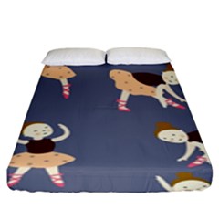 Cute  Pattern With  Dancing Ballerinas On The Blue Background Fitted Sheet (king Size) by EvgeniiaBychkova