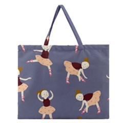 Cute  Pattern With  Dancing Ballerinas On The Blue Background Zipper Large Tote Bag by EvgeniiaBychkova