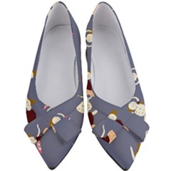 Cute  Pattern With  Dancing Ballerinas On The Blue Background Women s Bow Heels by EvgeniiaBychkova
