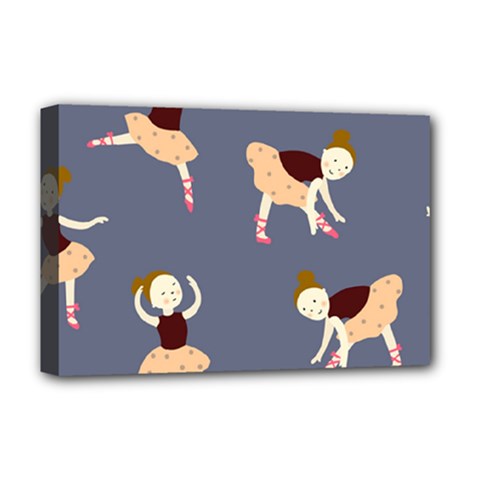 Cute  Pattern With  Dancing Ballerinas On The Blue Background Deluxe Canvas 18  X 12  (stretched) by EvgeniiaBychkova