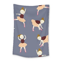 Cute  Pattern With  Dancing Ballerinas On The Blue Background Small Tapestry by EvgeniiaBychkova