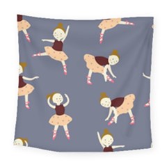 Cute  Pattern With  Dancing Ballerinas On The Blue Background Square Tapestry (large) by EvgeniiaBychkova