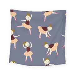 Cute  Pattern With  Dancing Ballerinas On The Blue Background Square Tapestry (small) by EvgeniiaBychkova