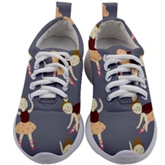 Cute  Pattern With  Dancing Ballerinas On The Blue Background Kids Athletic Shoes by EvgeniiaBychkova