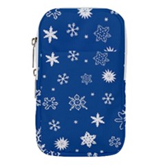 Christmas Seamless Pattern With White Snowflakes On The Blue Background Waist Pouch (large) by EvgeniiaBychkova