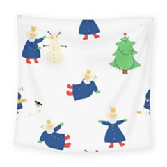 Funny  Winter Seamless Pattern With Little Princess And Her Christmas Square Tapestry (large) by EvgeniiaBychkova