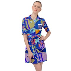 Sea Fish Illustrations Belted Shirt Dress by Mariart