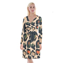Exotic Leopard Skin Design Long Sleeve Velvet Front Wrap Dress by ArtsyWishy