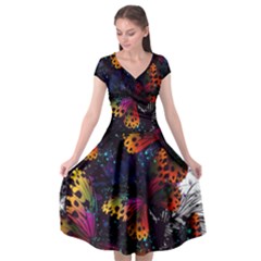Butterfly Floral Pattern Cap Sleeve Wrap Front Dress by ArtsyWishy