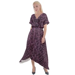 Purple Leather Snakeskin Design Cross Front Sharkbite Hem Maxi Dress by ArtsyWishy