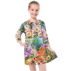 Forest Flowers  Kids  Quarter Sleeve Shirt Dress by ArtsyWishy