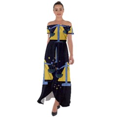 Horoscope Libra Astrology Zodiac Off Shoulder Open Front Chiffon Dress by Mariart
