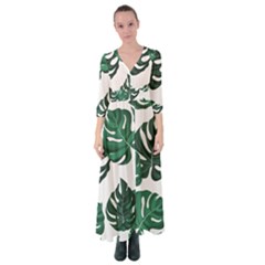 Illustrations Monstera Leafes Button Up Maxi Dress