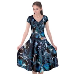 Beautiful Blue Butterflies  Cap Sleeve Wrap Front Dress by ArtsyWishy